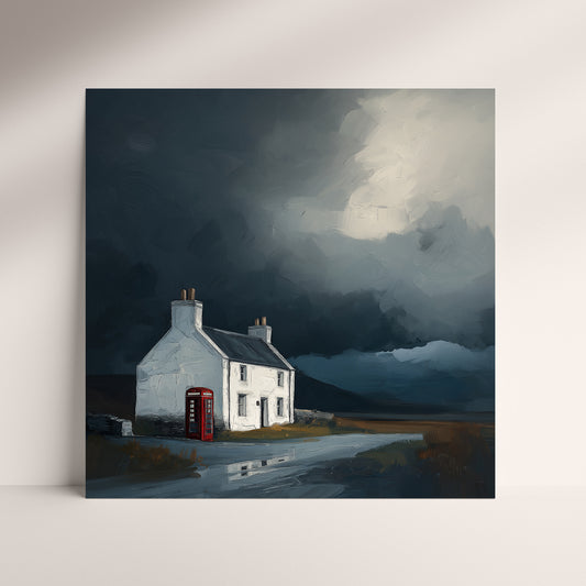 Phone Box Cottage - Fine Art Print (16" x 16")