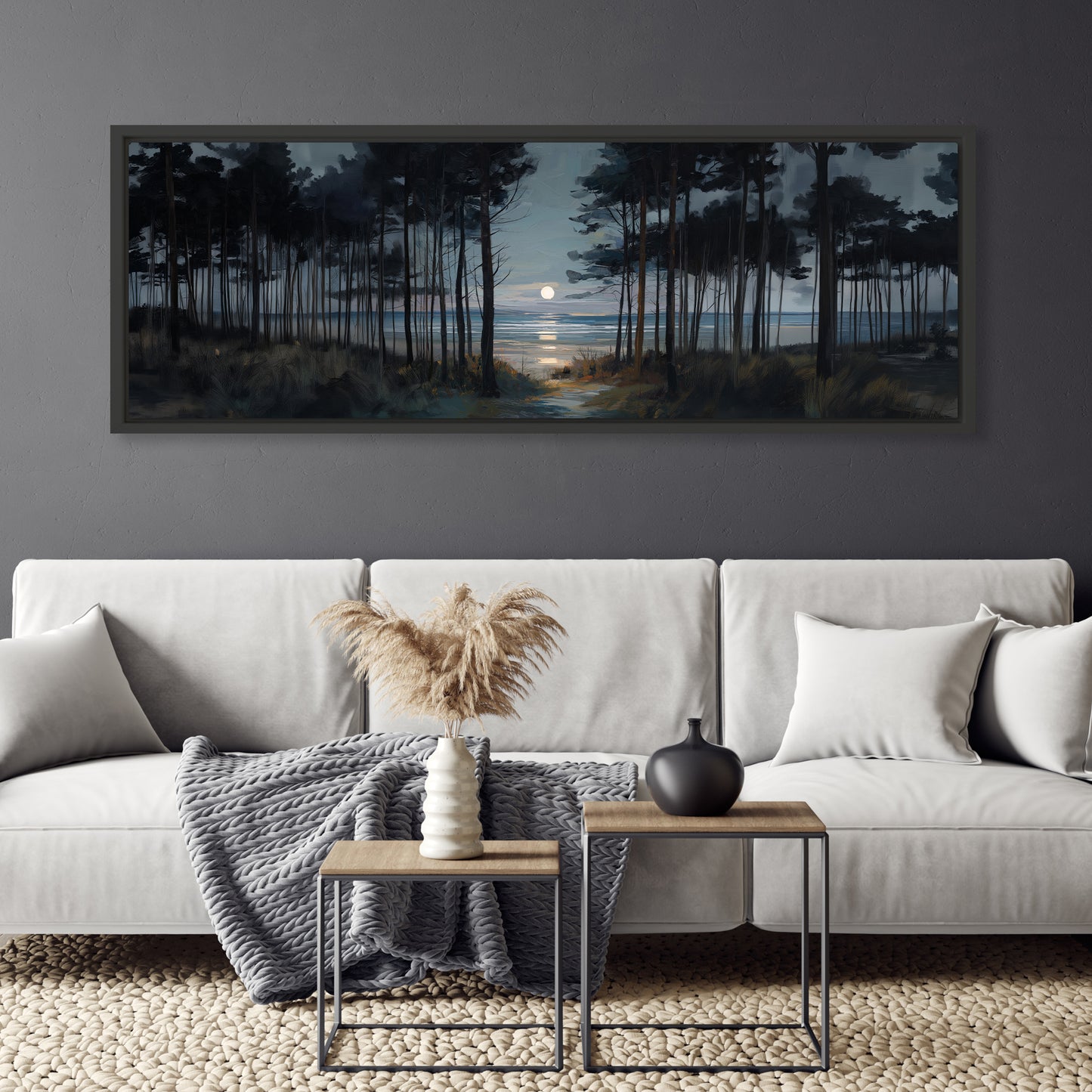 Moon Through The Pines - Panoramic Canvas Print (60” x 20”)