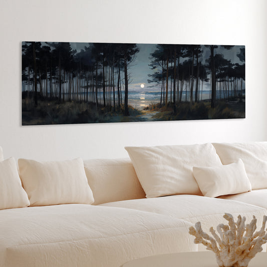 Moon Through The Pines - Panoramic Canvas Print (60” x 20”)