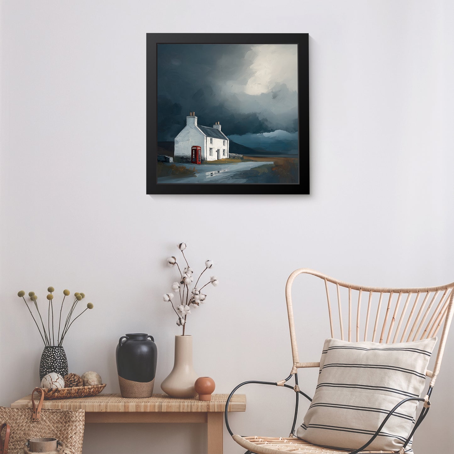 Phone Box Cottage - Fine Art Print (16" x 16")