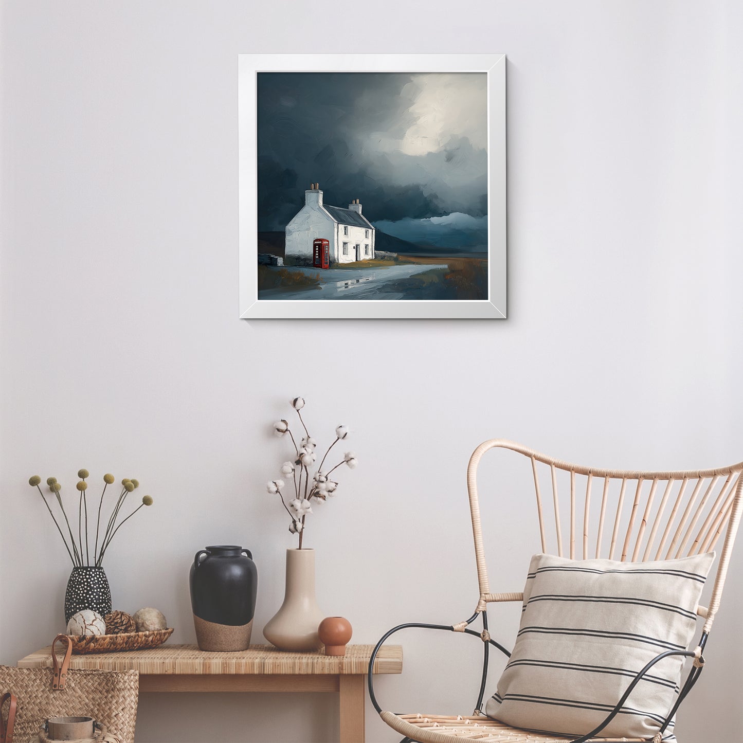 Phone Box Cottage - Fine Art Print (16" x 16")