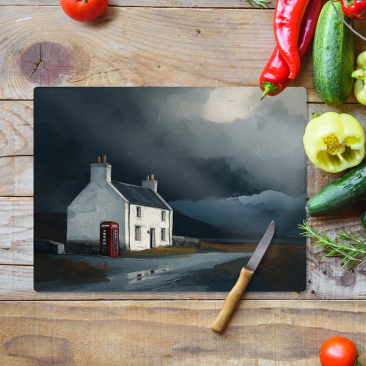 Phone Box Cottage - Glass Chopping Board (30cm x 40cm)