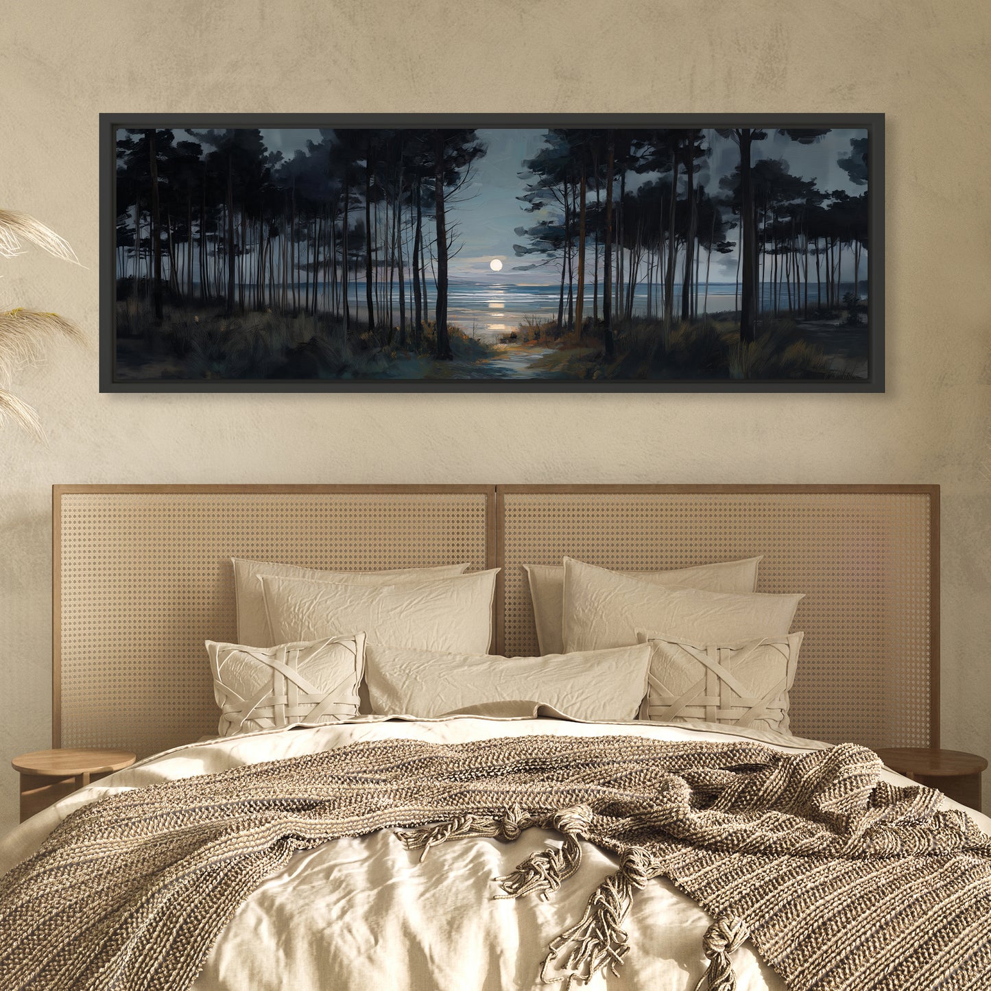 Moon Through The Pines - Panoramic Canvas Print (60” x 20”)