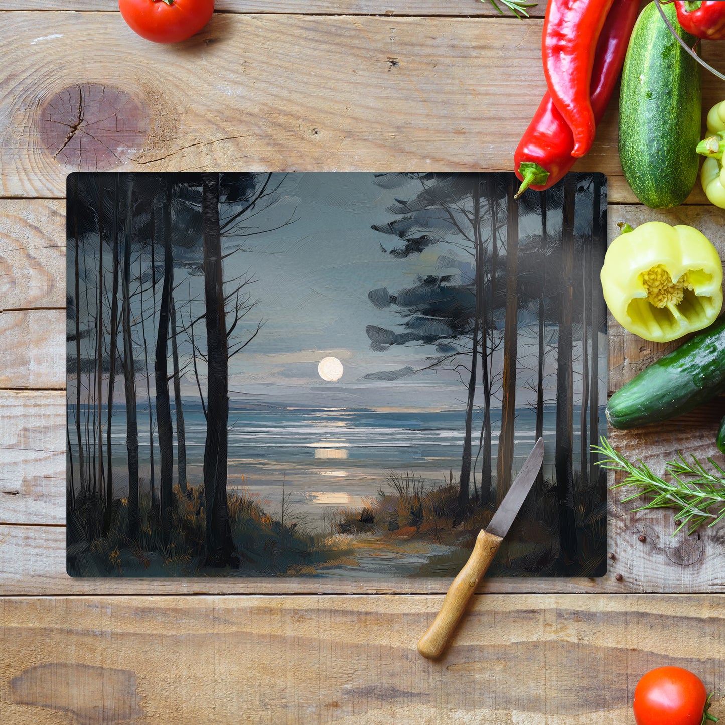 Moon Through The Pines - Glass Worktop Saver (30cm x 40cm)