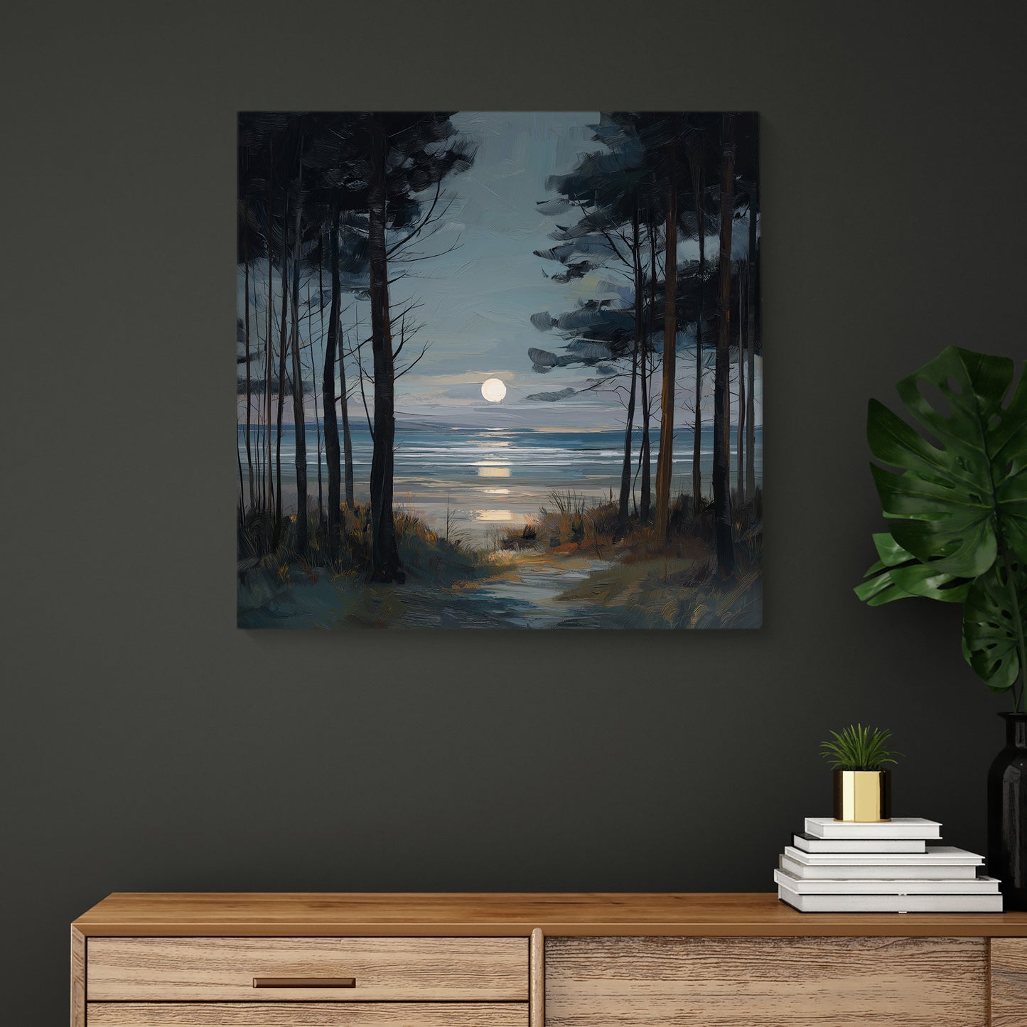 Moon Through The Pines - Canvas Print