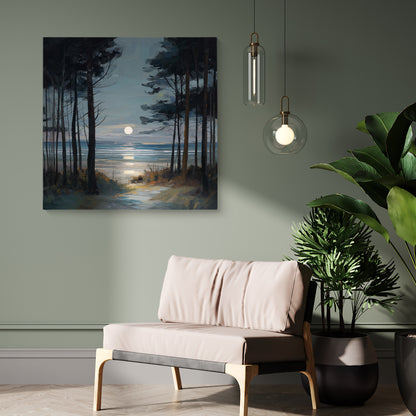 Moon Through The Pines - Canvas Print