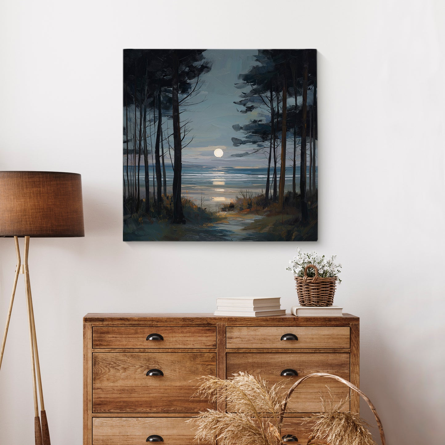 Moon Through The Pines - Canvas Print