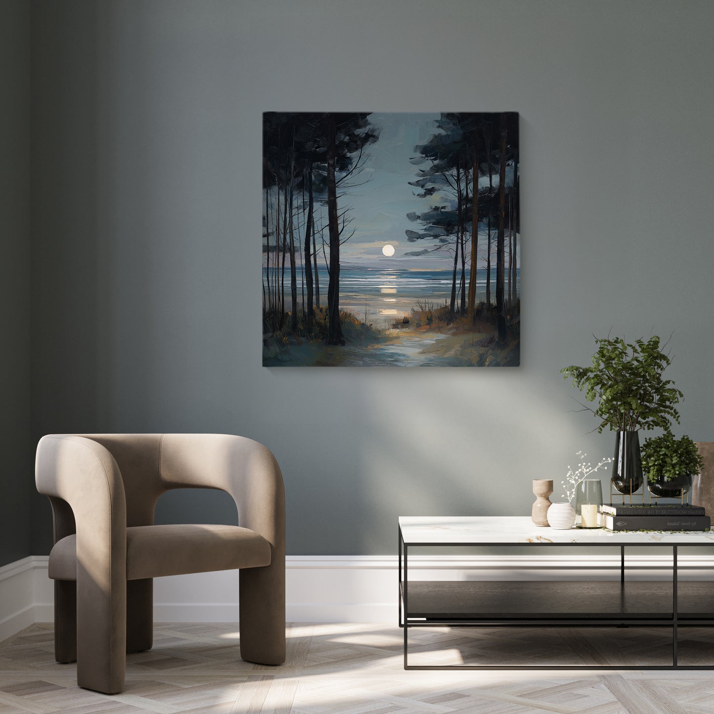 Moon Through The Pines - Canvas Print