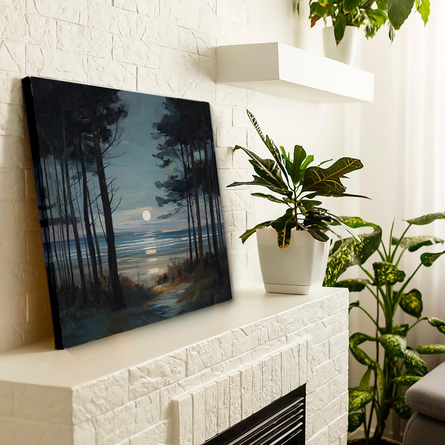 Moon Through The Pines - Canvas Print